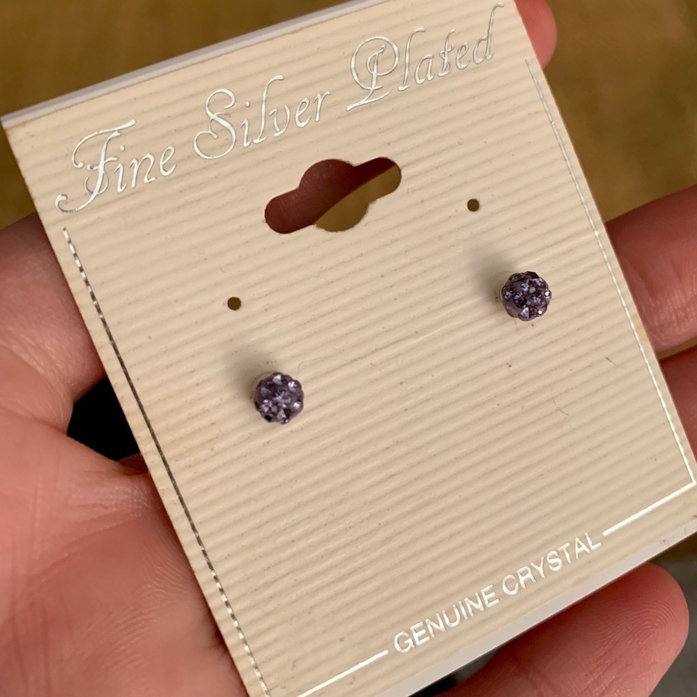 Silver plater purple stud earrings
